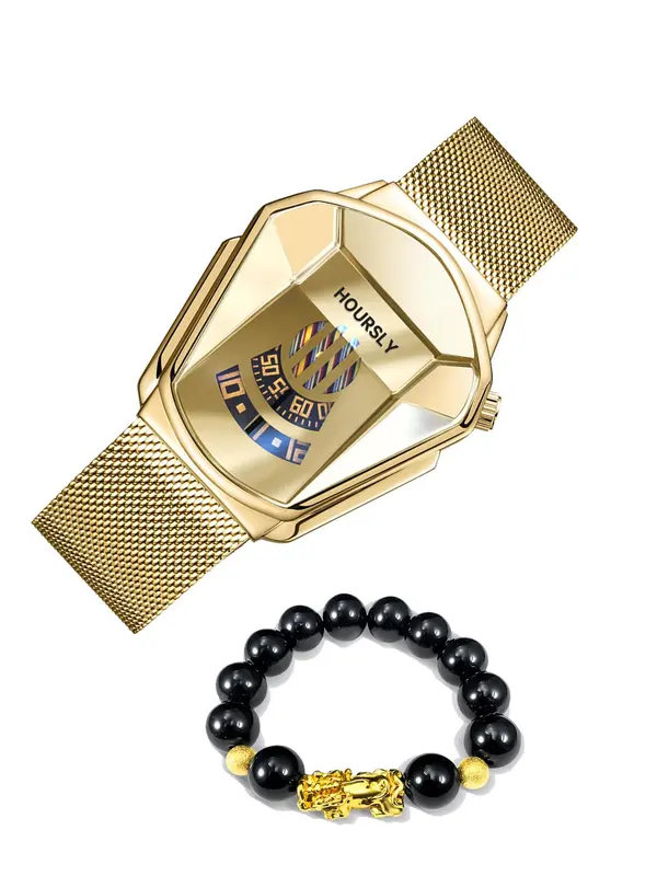 Men's Business Quartz Watch & Beaded Bracelet Set, Fashion Watch Set for Party, Daily Decor, Trendy All-match Watch Set for Birthday Gifts without Box 7