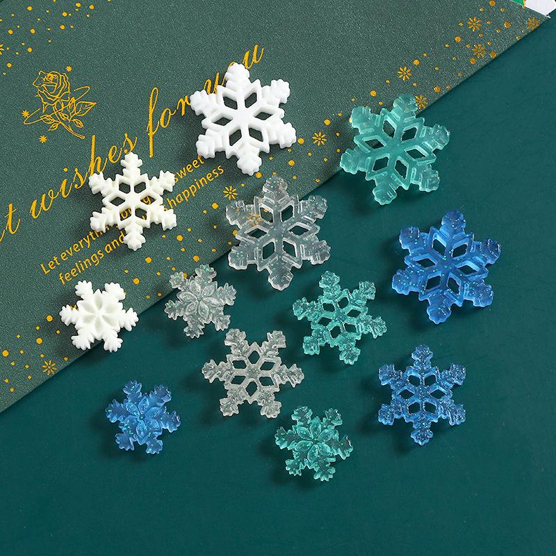 Product Introduction of 10pcs Christmas resin accessories glitter semi transparent snowflakes DIY phone cases, hair clips, holes, shoes, refrigerator patches, car keys, small ornaments, decorations 0