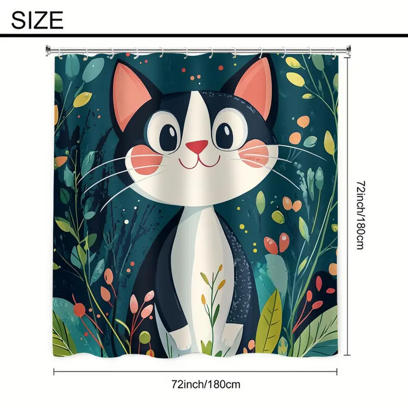 Cat Pattern Bathroom Decor Set, 4 Counts/set Including Shower Curtain & Toilet Lid Cover & Bath Mat & U-shaped Mat, Bathroom Accessories 4