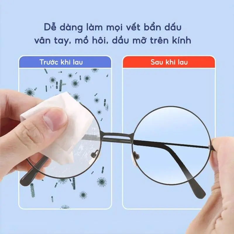 [Mẫu Mới] Hộp 100 Khăn lau kính nano chống bám hơi nước, Giấy lau kính mắt,máy ảnh chống sương mù mồ hôi tiện lợi Cao Su Giày khan lau 1