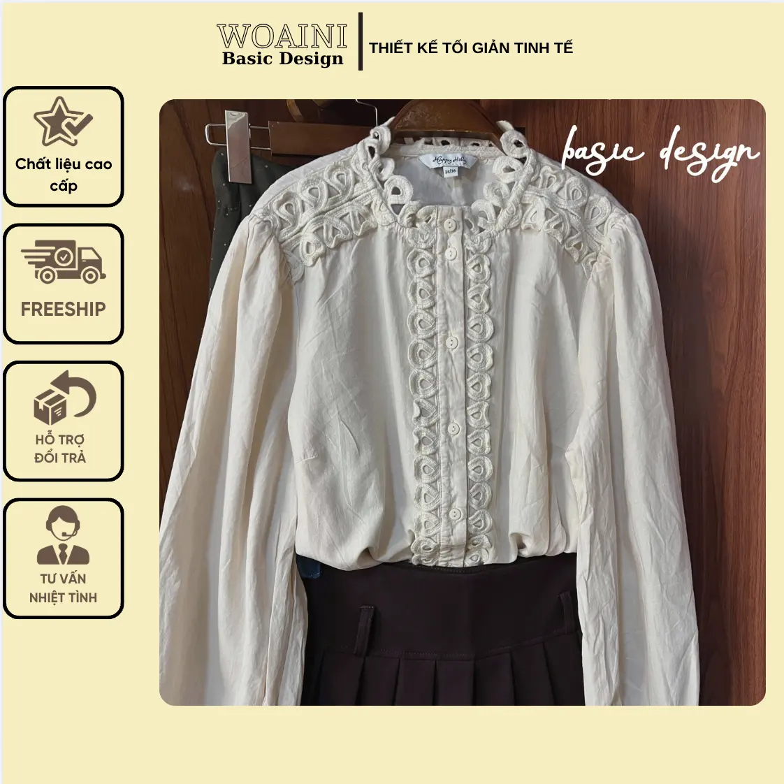 Áo Sơ Mi Dài Tay Phối Ren Phong Cách retro Pháp kín đáo, Áo sơ mi cách điệu  nhẹ nhàng tiểu tư, Áo sơ mi bánh bèo