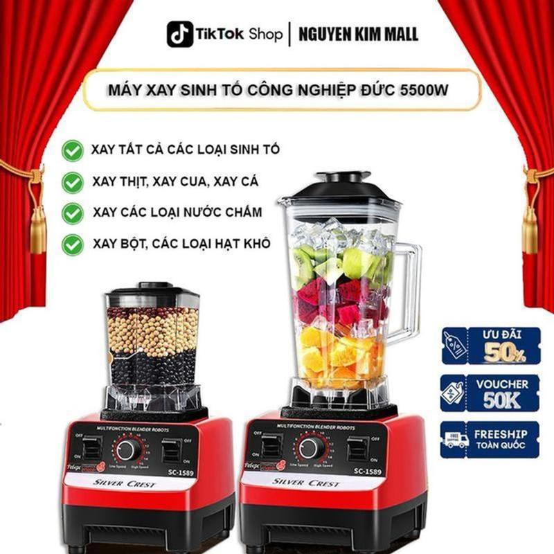 [Hàng Đức] Máy xay sinh tố công nghiệp SILVER CREST 5500W bản cao cấp 2 cối, máy xay công nghiệp Đức có 8 luoi dao bằng thép không gỉ, máy say sinh tố mô tơ làm bằng đồng , có thể xay đá, rau má, xay thịt, xay hạt cứng 8