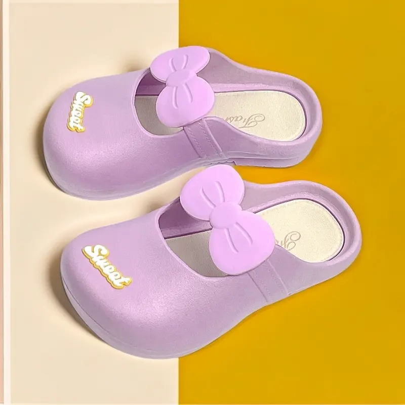 Children's Slippers for Girls Indoor Home Non-Slip Soft Sole Princess Bowknot Cute Baby Closed-Toe Slippers