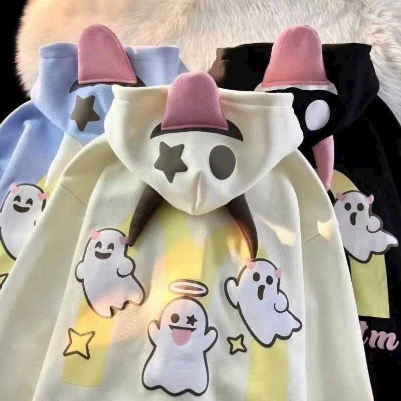 Áo Khoác Ma Dơi Có Sừng, Lưỡi Khoá Kéo Tay Dài Thun Nỉ Len - Kiểu Áo Hoodie Zip Jacket Chống Nắng Nam Nữ  - Top Đen , Xám