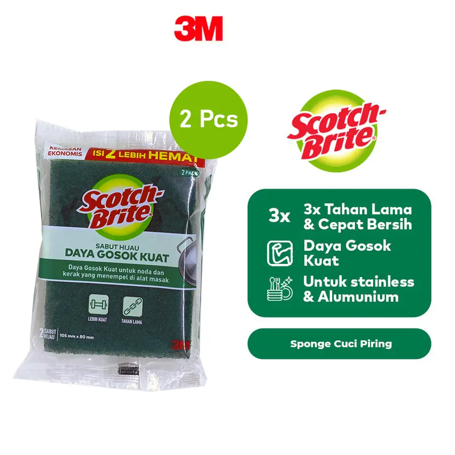 Scotch-Brite 3M Sabut Hijau 2 pc Spons Tough Clean Scrub ID-PAD2GT