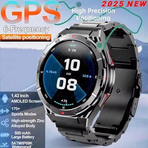2025 New Sports Smart Watch Satellite GPS 1.43" AMOLED Screen Compass 10ATM Waterproof Swimming Smart Watch For Android IOS Alarm Call Smartwatch