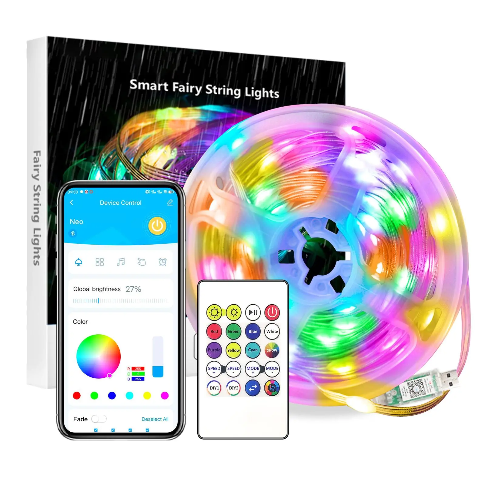 Smart Fairy String Light, 1 Count RGB Color Changing LED String Light with Remote Control & APP Control, Waterproof DIY String Lights for Outdoor Home Party Decor, LED Strip Lights Smart, Home Decor
