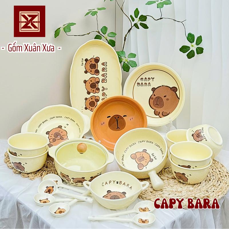 Bán Lẻ Bộ Bát Đĩa Gấu Capy Bara Hot trend 2024 Gốm Xuân Xưa, chén dĩa dễ thương, bát ăn cơm, bát đĩa gấu, tô gấu, chén