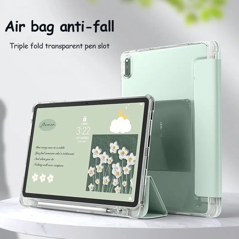 Sarung Pendirian Tiga Lipat Kulit PU, untuk Honor Pad X9 2023 11.5 Inci, X8 Pro V8 11 Inci, X8 10.1 Inci, X8 Lite 9.7 Inci, V6 10.4 Tablet, V7 Pro 11, Penutup Lembut Silikon TPU Lutsinar, dengan Slot Pen