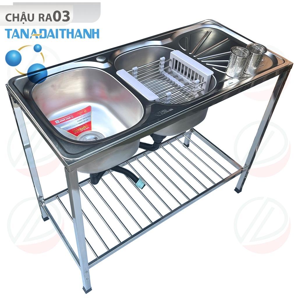 Bộ Chậu Rửa Bát Inox Tân Á Đại Thành 2 Hộc 1 Cánh Có Chân Kèm Vòi Nước Lạnh Luxta - Đủ bộ gồm chậu, xi phông, kệ chân, vòi, Tặng 3 món phụ kiện