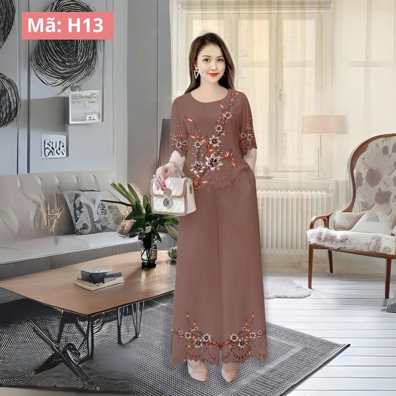 Bộ Đồ Trung Niên Thiết Kế Hoa Khoét Lỗ Đặc Biệt Tặng Mẹ Tặng Bà Quần Ống Rộng Áo in Hoa Tay Lỡ Form Thoải Mái Vải Mềm Mịn Mát Nhiều Màu Đủ Size