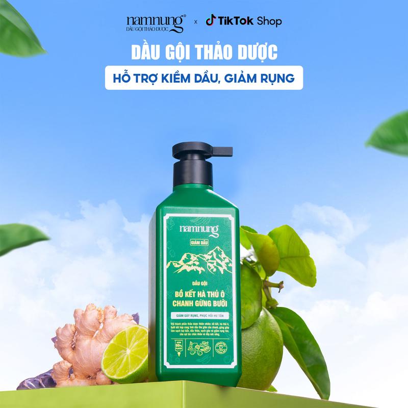Dầu gội thảo dược NamNung hỗ trợ kiềm dầu, giảm rụng tóc chiết xuất thiên nhiên từ bồ kết hà thủ ô chanh vàng gừng bưởi dung tích 500ml