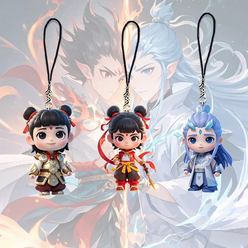 Lotus root cake cp Nezha 2 devil child haohai cartoon animation high value mobile phone chain Nezha Aobing schoolbag flat pendant