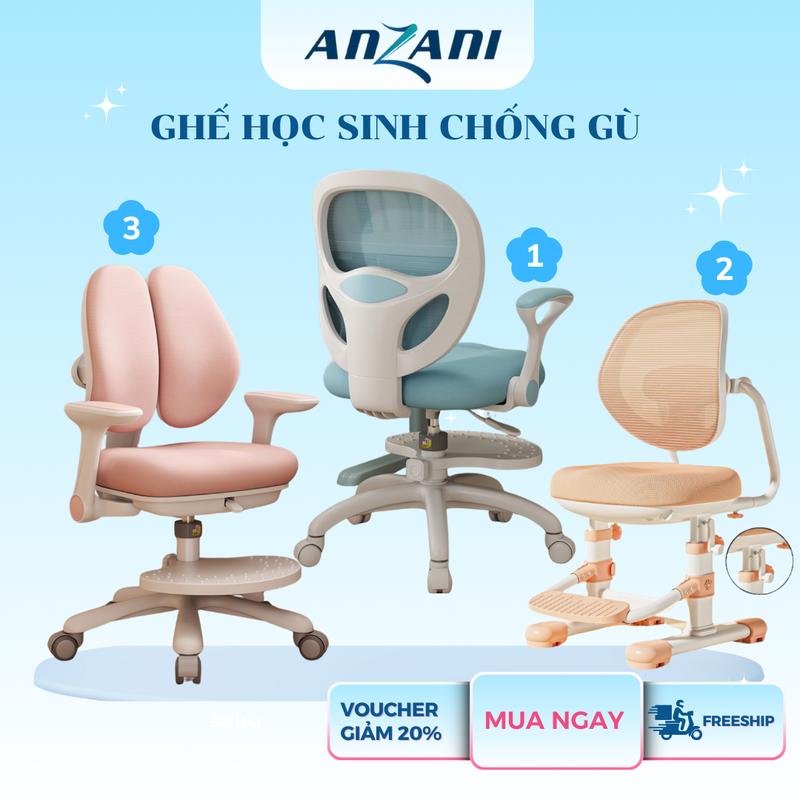 { ANZANI } Ghế ngồi ọc sinh thông minh Anzani chống g.ù, chống c.ận có thể điều chỉnh độ cao khóa bánh xe trọng lực, tùy chỉnh chọn gác tay gác chân giá rẻ ( 3 mẫu) g he 1