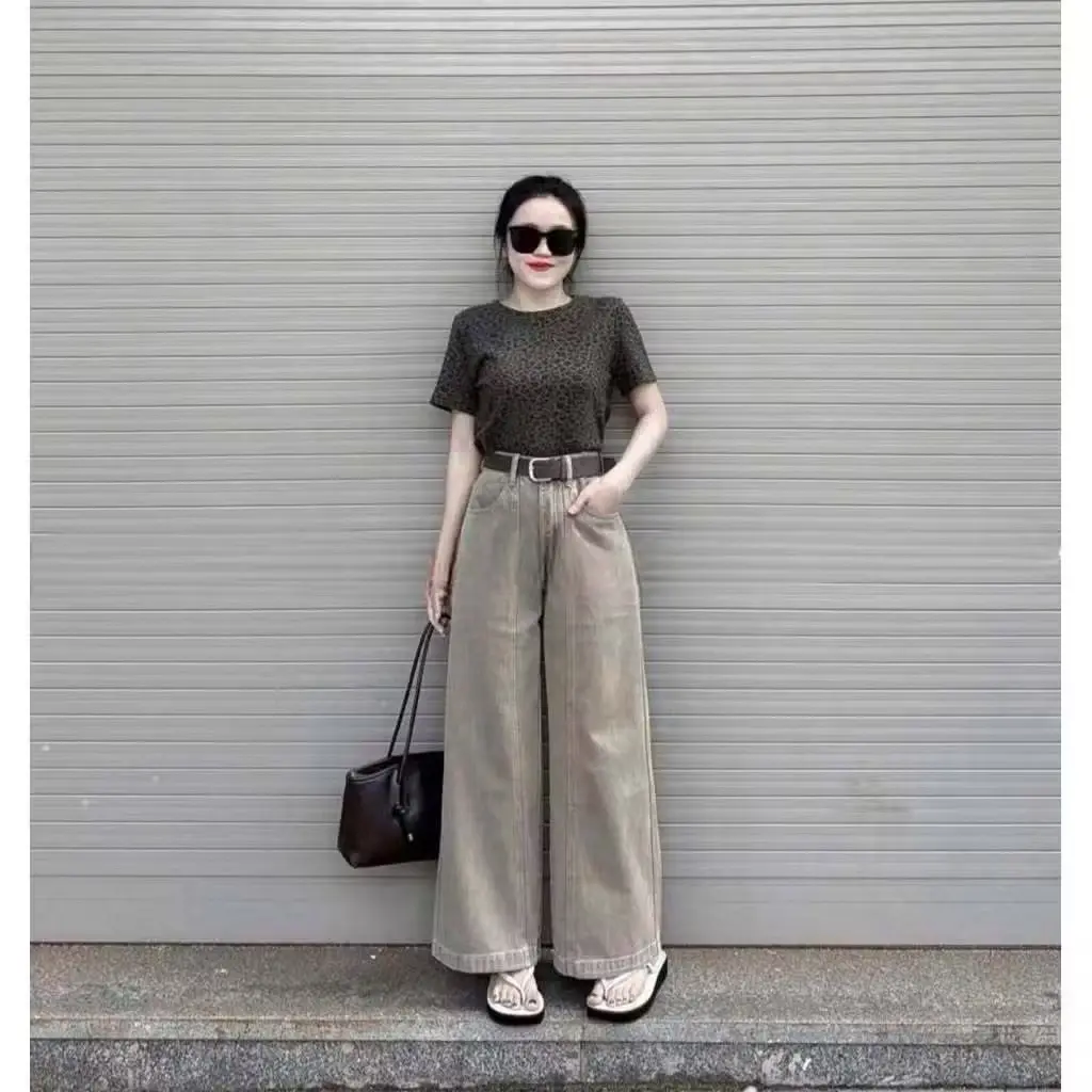 [ Hàng Có Sẵn ] Quần bò suông nâu tây gân giữa gấu to cạp cao phom dáng chuẩn dễ phối đồ chất liệu dày dặn không giãn size S M L XL | BigBuy360 - bigbuy360.vn