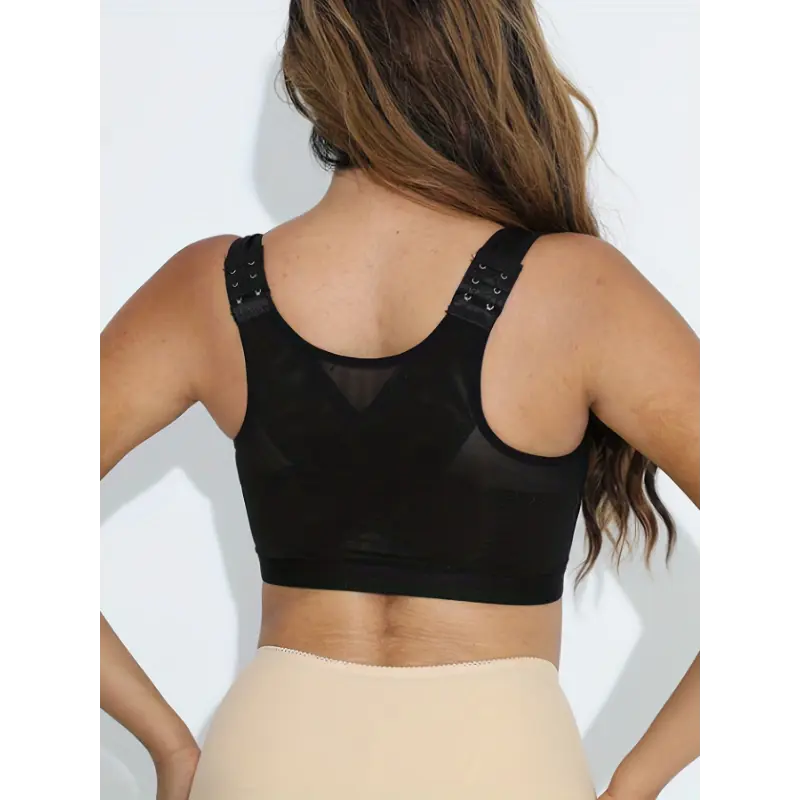 Spring and Summer Style Bra with No Steel Ring, Breathable Hole Sports Bra Yoga Sport Underwear Vest-style Bra Suitable for Yoga and Running Fitness Front Buckle Adjustable Bra Shapewear Polyester Sports Bra - Solid Color, Medium Support, B 6