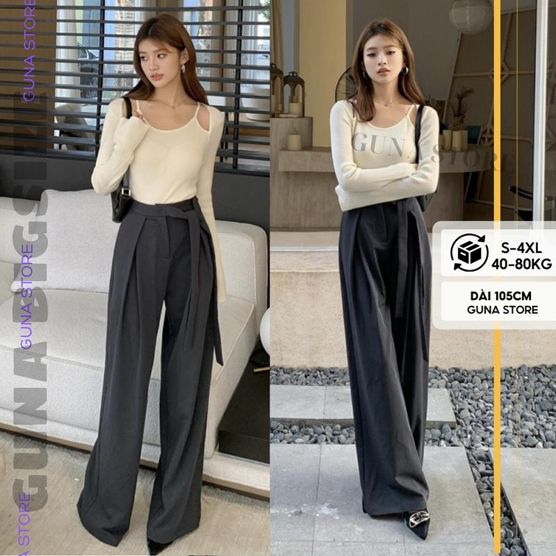 Quần Sớ ống rộng nữ big size lưng cao dáng dài 105cm cột nơ hot trend.
