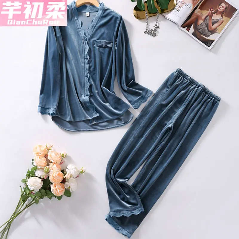 Đồ Ngủ Nhung Kim Cương, Cao Cấp, Dành Cho Nữ, Mùa Thu Và Mùa Đông, Bộ Đồ Mặc Nhà Dài Tay, Phong Cách Pháp Ngọt Ngào, Hàng Mới Về 2024, Cổ Búp Bê Cạp Cao Women 2