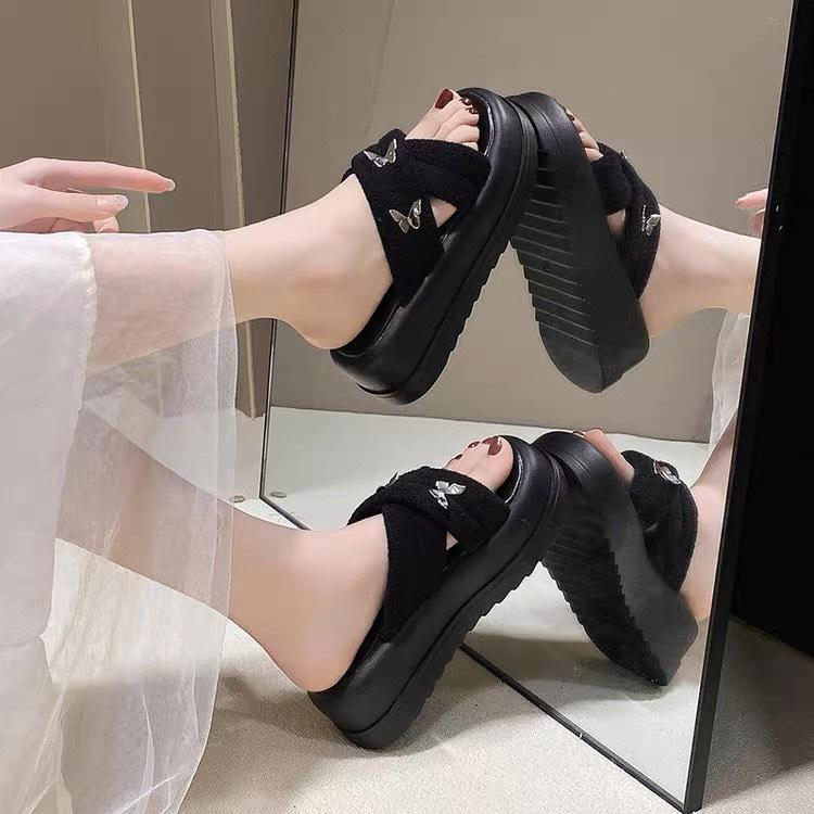 Dép nữ bánh mì quai chéo độn đế 7p cao cấp KID DéP GiàY DéP GiàY Shoes Nhung Sandal
