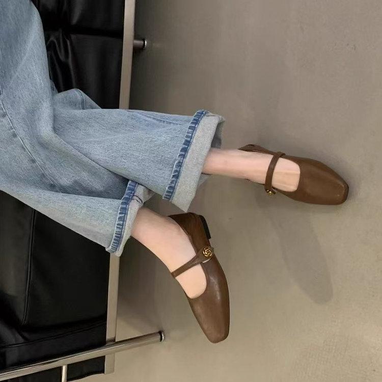 Giày Đế Bằng, JINxCHOY SHOES, Phong Cách Cổ Điển Hàn Quốc, Gót Thấp, Chất Liệu PU, Thời Trang Nữ, Thích Hợp Mặc Hàng Ngày, Thoải Mái, Thường Ngày, Chống Trượt, Chống Mài Mòn, Màu Trơn, Thiết Kế Velcro Lười Biếng, Giày Mueller 5