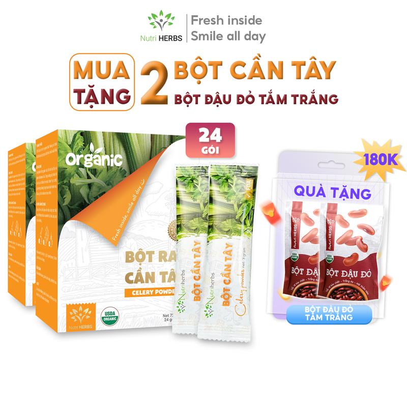 [ Mua 2 Tặng 2 ] Bột Rau Cần Tây Nutri HERBS Nguyên Chất Organic Không Đường 24 gói ( tặng Bột Đậu Đỏ )