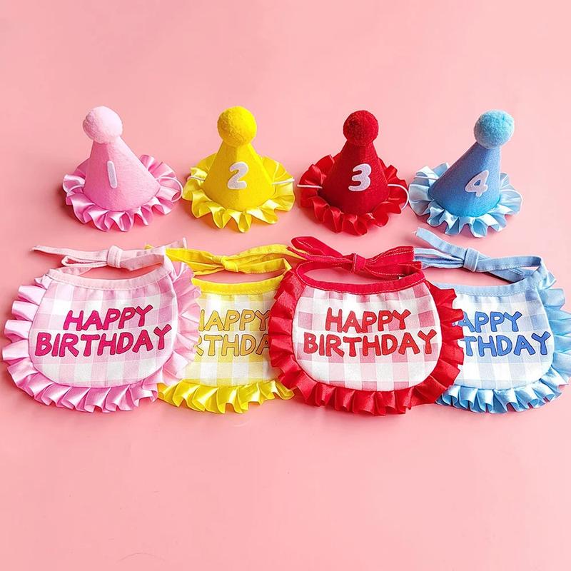 Product Introduction of Cat Birthday Scarf Hat Set Dog Birthday Party Supplies Pet Scarf Cute Puppy Birthday Hat Scarf Decor For Small Medium Pets 2024 6