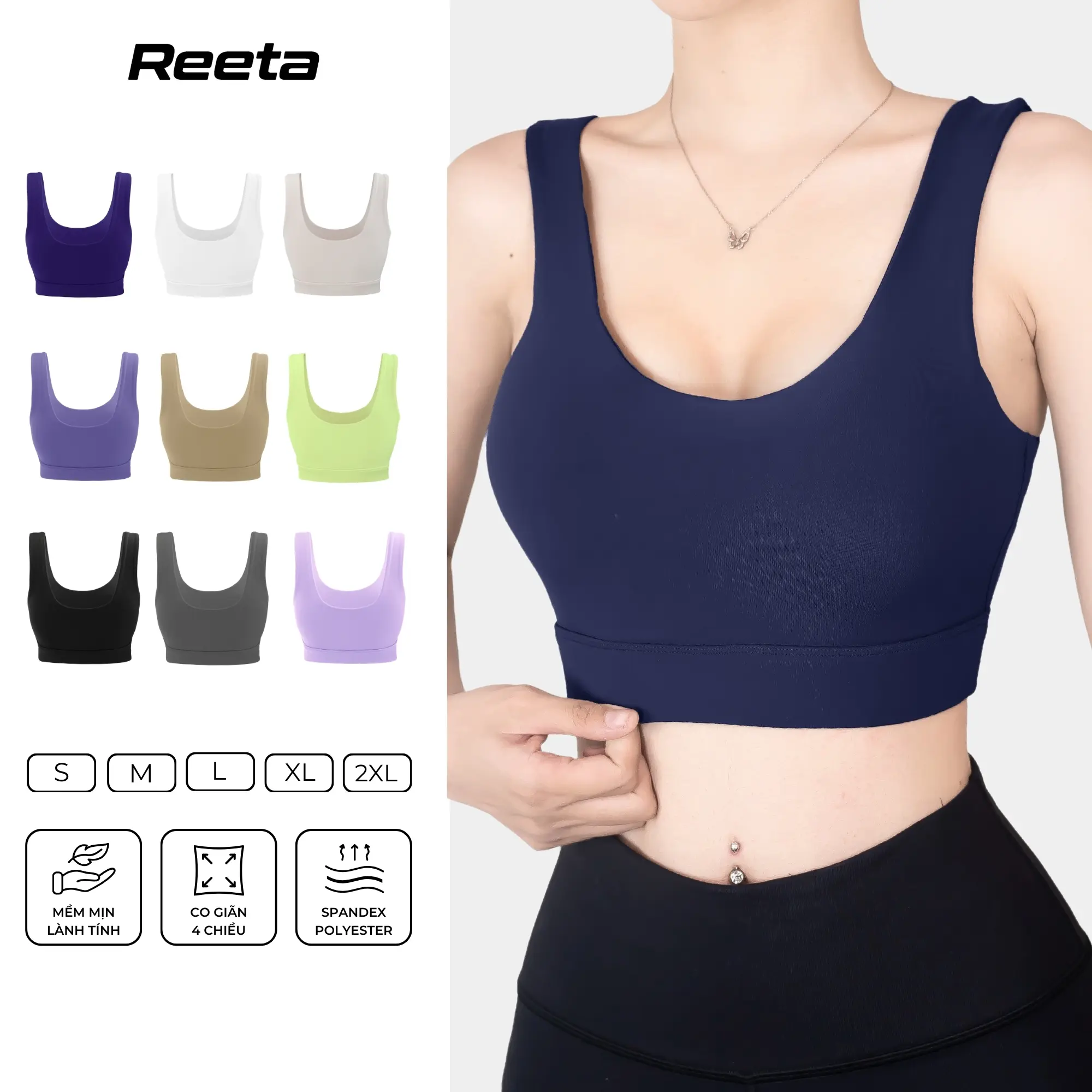 Áo Bra Thể Thao Nữ Có Mút Ngực Reeta Basic Tập Gym,Yoga Nhiều Màu Chất Vải Co Dãn,Thoáng Khí - A3027