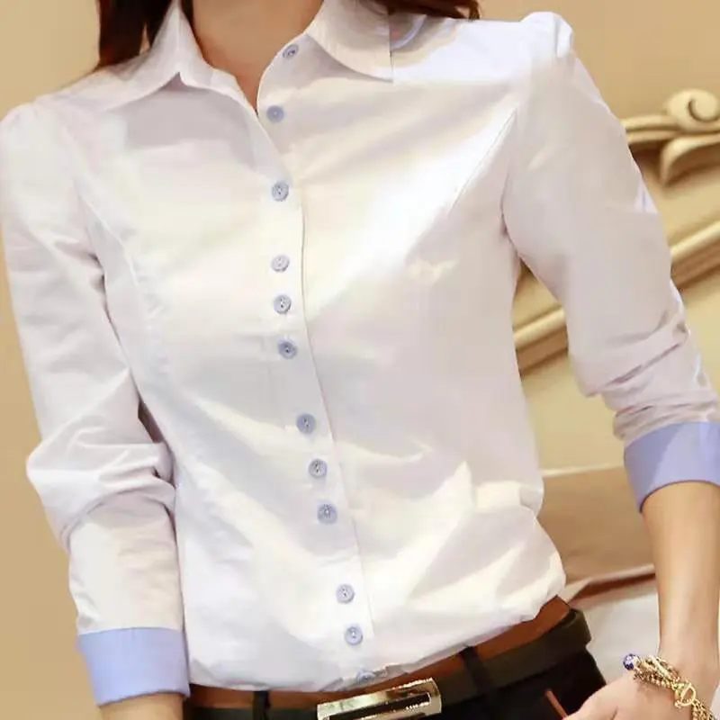 [Anti-Exposure] White Business Shirt Women's Long-Sleeved Korean-Style Slim-Fit Large Size Work Clothes Women's Bottoming Shirt