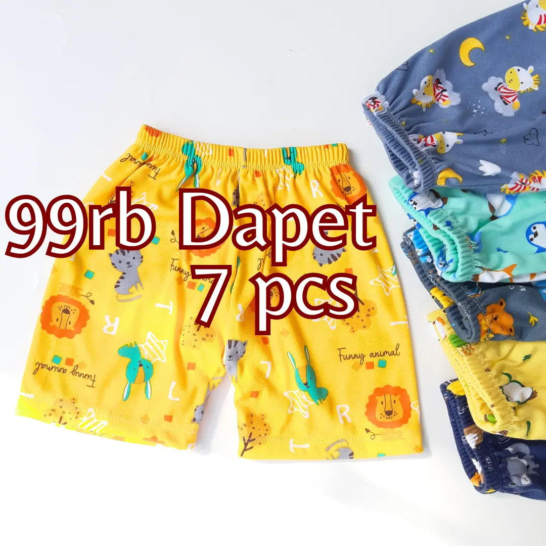 99rb Dapet 7 Celana pendek anak laki laki dan perempuan 1-6 tahun bahan kaos motif adem