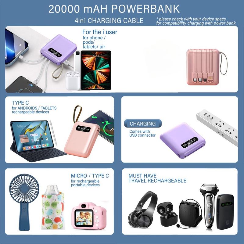 MOYATU Powerbank 20000 mah Mini Size with 4 Kabel 2.1A Fast Charging LED Senter Display power  bank 1