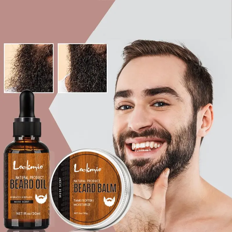 Beard Oil & Beard Balm Set, 2 Counts Beard Care Product, Men's Care Product for Softening, Nourishing, Smoothing and Strengthening Beard 2