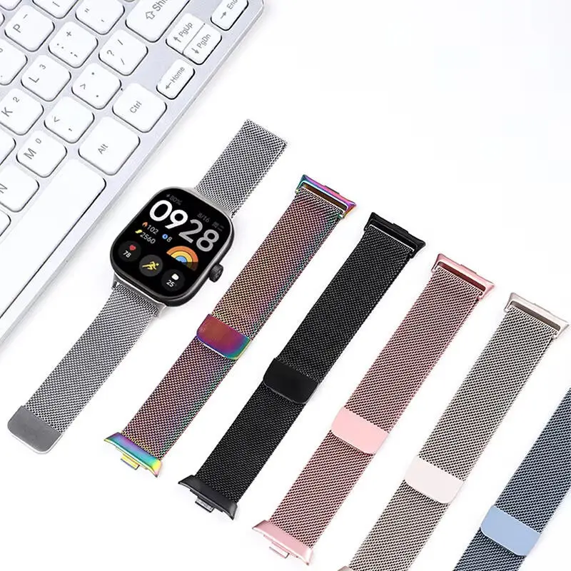 Dây đeo kim loại cho Xiaomi Smart Mi Band 9 Pro 8 Pro Dây đeo đồng hồ thông minh Vòng đeo tay bằng thép không gỉ từ tính cho Xiaomi Redmi Watch 4 Dây đeo cổ tay 8