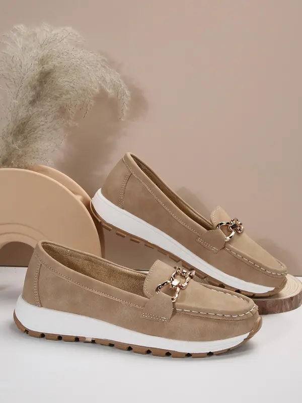 Women's Shoes, Fashion Chain Decorated Low Top Round Toe Shoes, Casual Comfortable Lightweight Slip on Shoes, Female Solid All-match Shoes for Daily Wear, Trending Shoes Girl Footwear 0