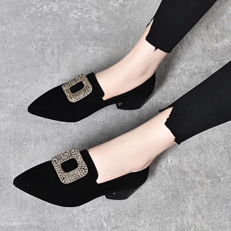 Giày Nữ, Da Thật, Gót Thấp, Mũi Nhọn, Cắt Cao, Thanh Lịch, Dễ Phối Đồ, Gót Khối, Có Khóa Kim Cương Giả, Hàng Mới Về Mùa Lò Xo 2023, Phong Cách Thanh Lịch Shoes 4