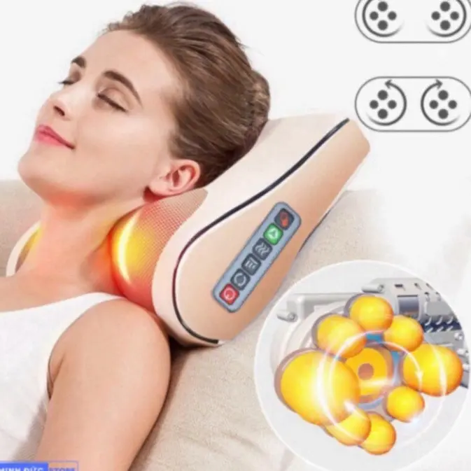 GỐI MASSAGE CỔ VAI GÁY. BI XOAY CHƯỜM NHIỆT 0