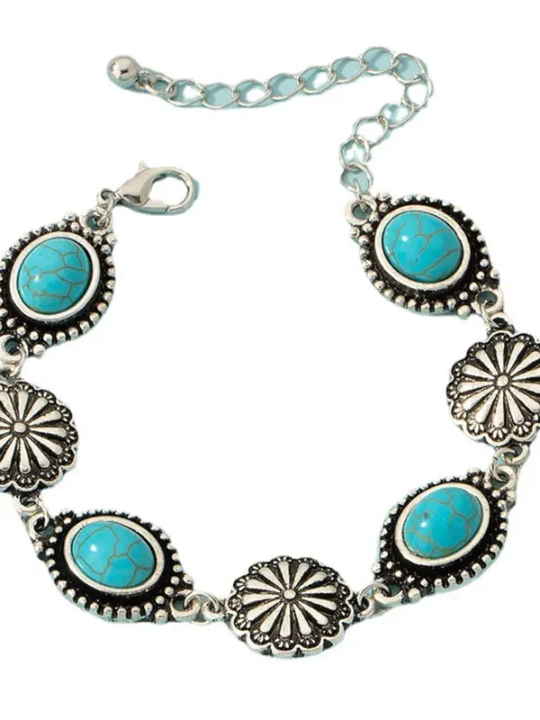 Boho Style Turquoise Texture Decorated Link Bracelet, Fashion Alloy Jewelry for Women & Girls, Style for Party, Daily Clothing Decor, Birthday Gift 4