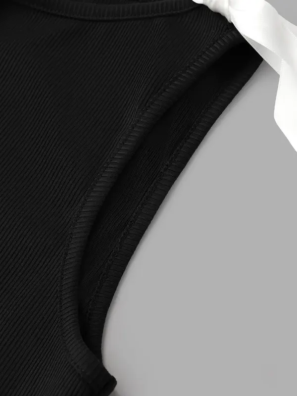 YOZY Women's Colorblock Tie Decor Ribbed Tank Top, Casual Sleeveless Top for Daily Wear, Ladies Clothes for All Seasons 4