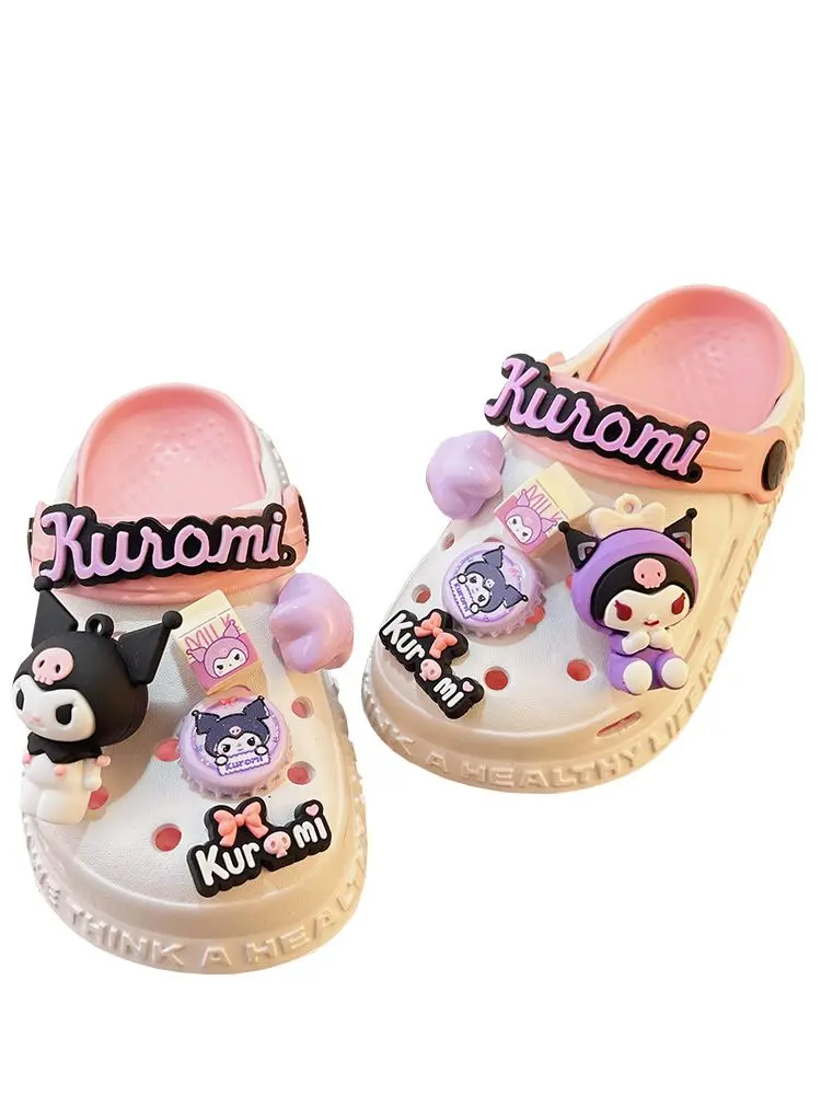 Kuromi children's internet famous slippers, cool shoes, girls' hole shoes, funny girls' Kuromi fans, anti slip summer women's swimming one piece FNI6