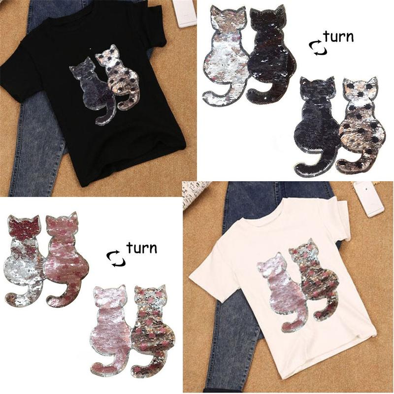Product Introduction of New Sewing Craft DIY Clothes Applique Reversible Color Sequins Cat Patch 12