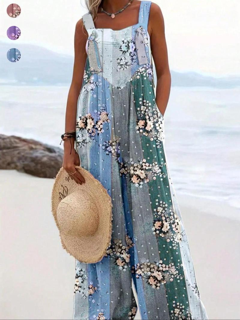 Product Introduction of Women's Floral Print Jumpsuits, Casual Sleeveless Jumpsuits for Summer, Ladies Clothes for Beach Holiday Vacation 1