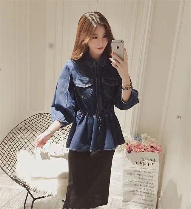 Product Introduction of [Denim jumper dress] shirt retro 2024 design denim new Hong Kong style elegant French top tight waist niche western style shirt jean sweater 27