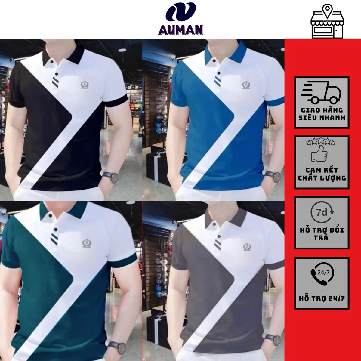 Áo PoLo Nam sọc chéo bản thêu chữ A chất CVC cá sấu hàng cao cấp