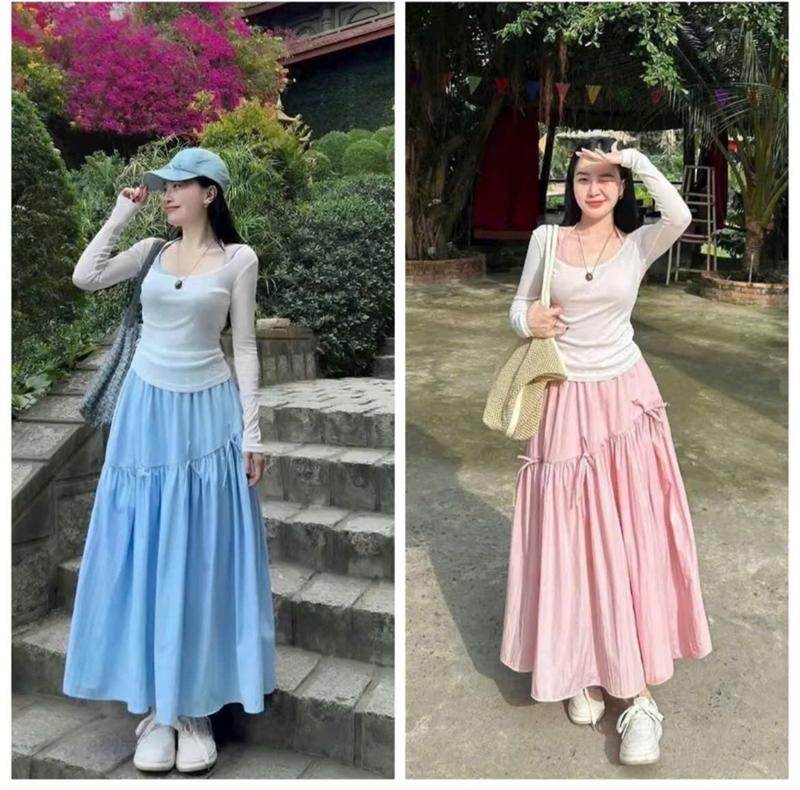 Sét váy nữ 3 món áo lót 2 dây phối áo khoác tay dài thun giấy mix chân váy đủi dáng dài xinh xắn 0