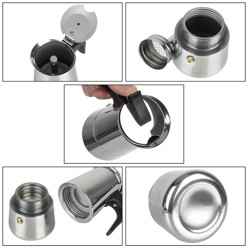 Product Introduction of Periuk Kopi untuk Dapur, Keluli Tahan Karat, Moka Espresso Latte, Penapis Dapur, Pembuat Kopi Moka, Tersedia dalam 2/4 / 6 / 9 Cawan, Periuk Pembuat Kopi Kitchenware 20