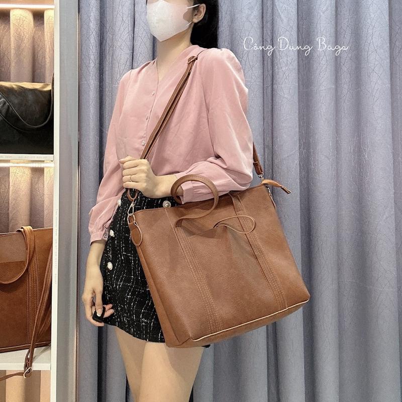 Túi xách công sở vừa lap 15inh chất da dày Bag Đeo Vai đeo chéo nam nữ túi đựng laptop Da PU Da PU Balo