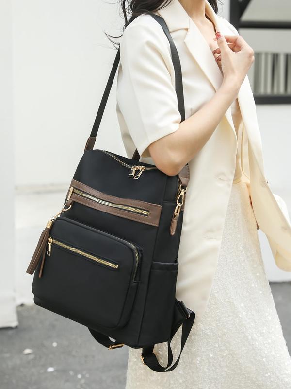 Women's Solid Color Nylon Backpack, Fashionable Large Capacity Lightweight Shoulder Bag, Casual Versatile Backpack for Women & Girls 8