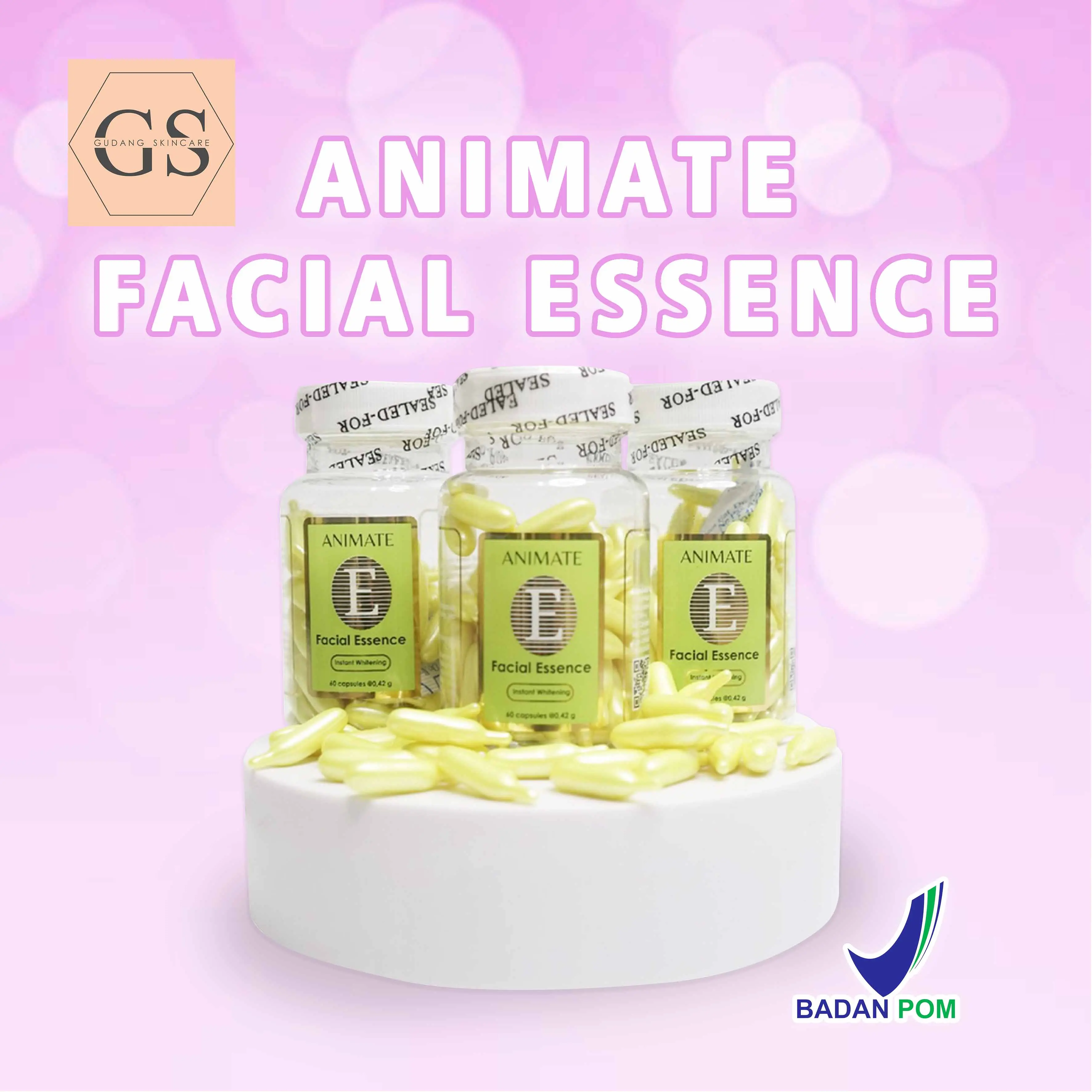 Animate Facial Essence Instant Whitening - Vitamin E Animate Serum Perawatan Wajah Aging Pencerah