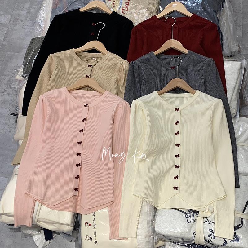 Product Introduction of #2989 Áo len tăm vai bồng nhẹ khuy cúc nơ nhung đỏ cho nữ áolen quang chau 15
