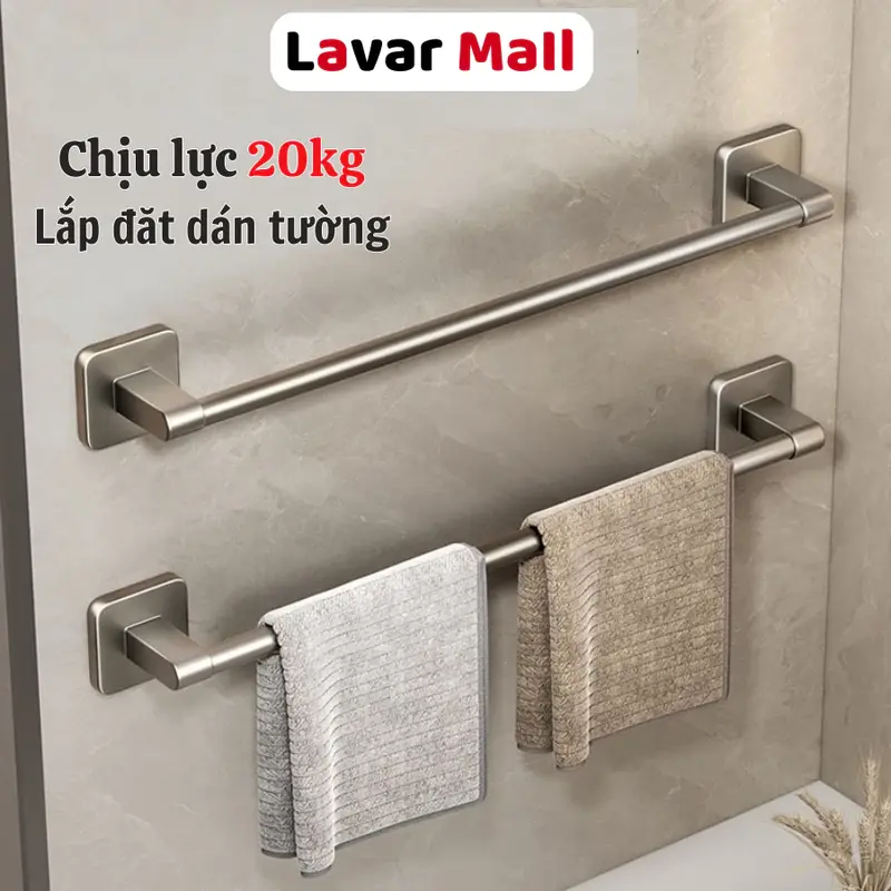 Thanh treo khăn nhà tắm nhà bếp dán tường LAVAR Chịu lực 20kg kèm miếng dán dính chắc chắn 0