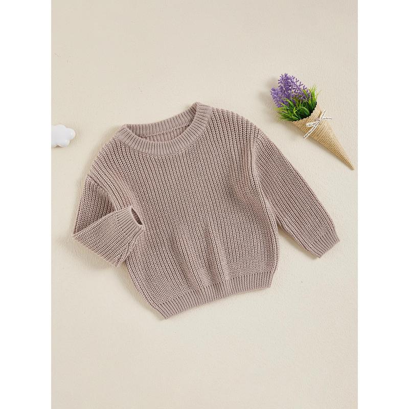 Product Introduction of Little Boy Girl Knit Sweater Solid Color Crew Neck Long Sleeve Pullover Tops for Fall Winter Causal Sweater 57